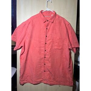 Caribbean Mens 3XT Coral Leaf Print Short Sleeve Button Up Shirt